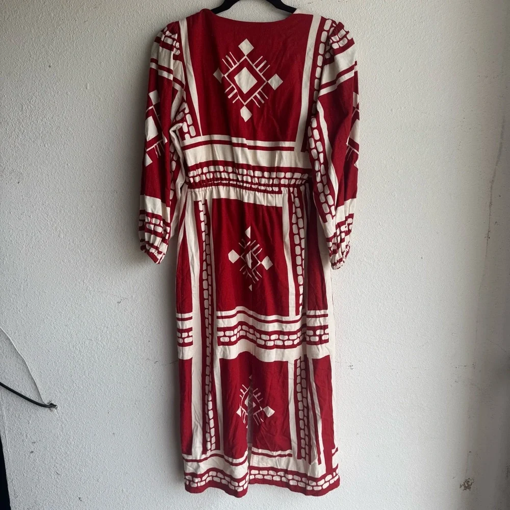 Caroline Constas Sun Goddess Cut Out Maxi Printed linen Dress in Red and… - Picture 7 of 9